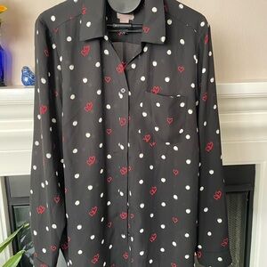 Chico's Black and Red Blouse with Playful Pattern